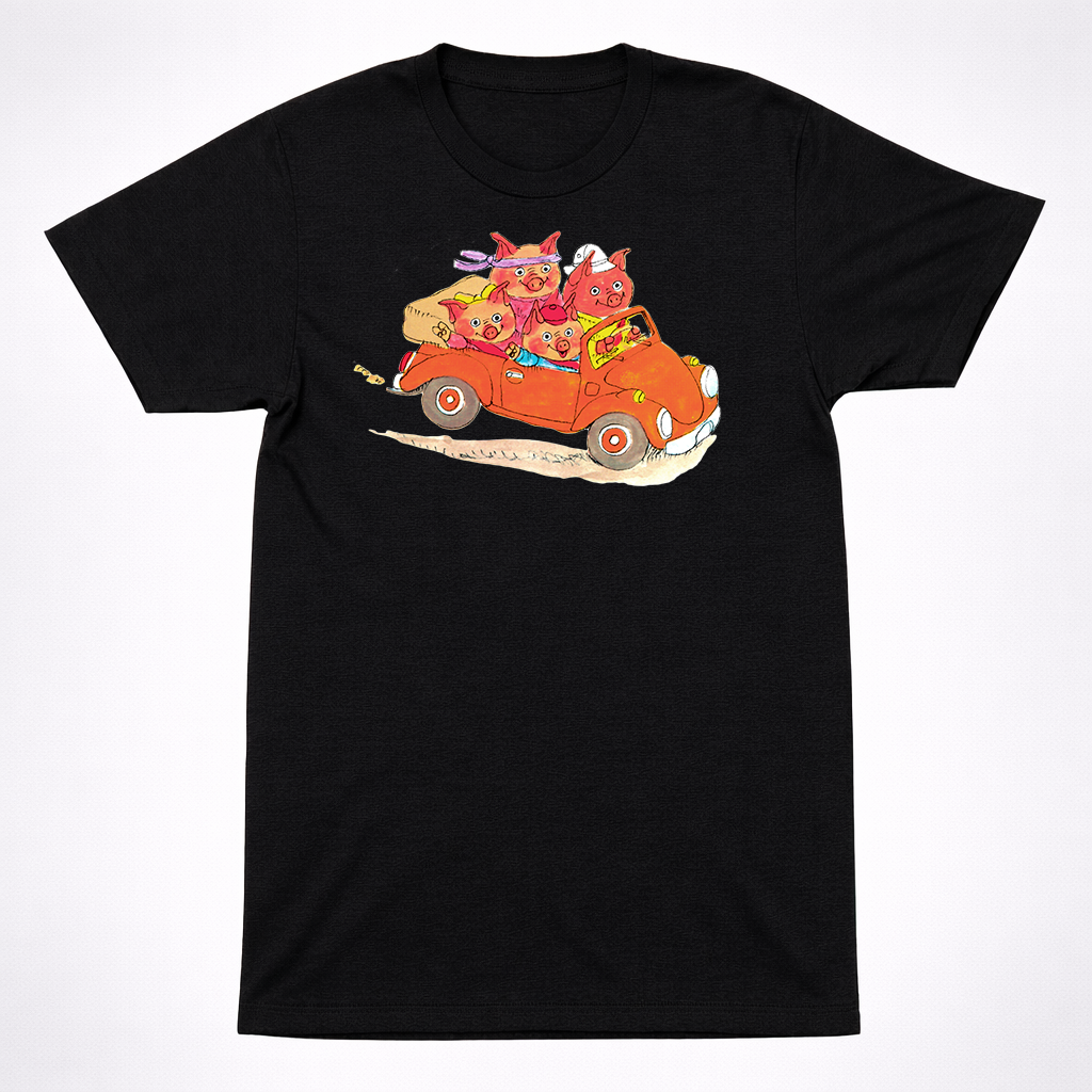 Richard Scarry Pig Family Car Shirt Kids Book Cartoon Animals Driving Tee