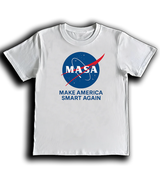 MASA Make America Smart Again Parody NASA Logo Funny Political Graphic White Shirt