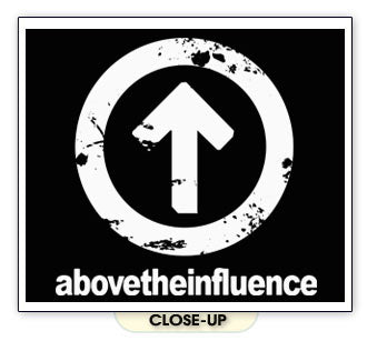 ABOVE THE INFLUENCE FRONT TEXT drug free edge BW SHIRT