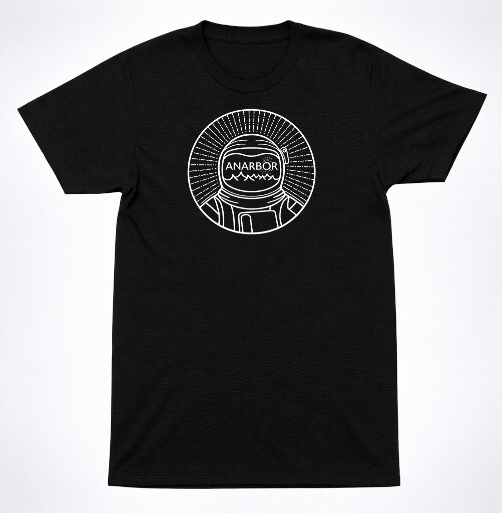 Anarbor Astronaut Helmet Line Art Shirt Circular Space Graphic Emo Black Tee