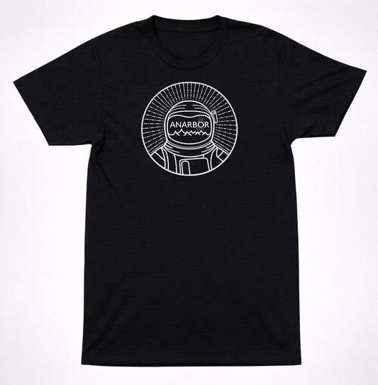 Anarbor Astronaut Helmet Line Art Shirt Circular Space Graphic Emo Black Tee