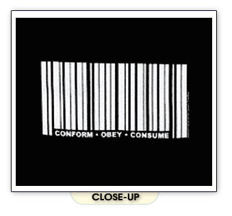 BARCODE CONFORM OBEY CONSUME capitalism tool BW SHIRT