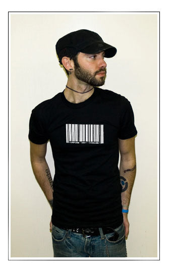 BARCODE CONFORM OBEY CONSUME capitalism tool BW SHIRT