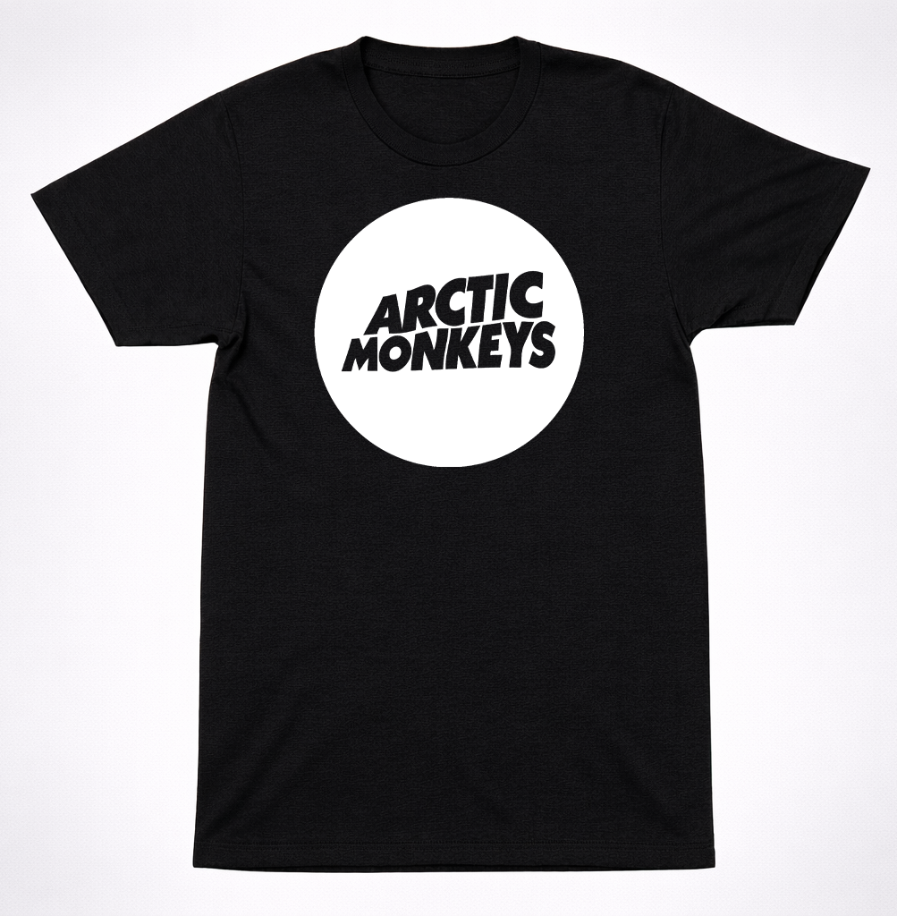 Arctic Monkeys White Circle Logo Shirt Indie Rock Band Graphic Black Tee