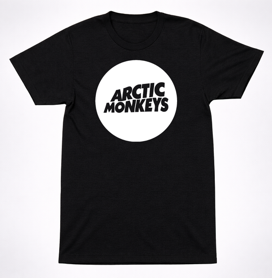 Arctic Monkeys White Circle Logo Shirt Indie Rock Band Graphic Black Tee