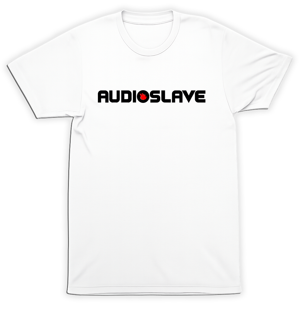 Audioslave Flame Logo Shirt Black Text Red Icon Hard Rock White Tee