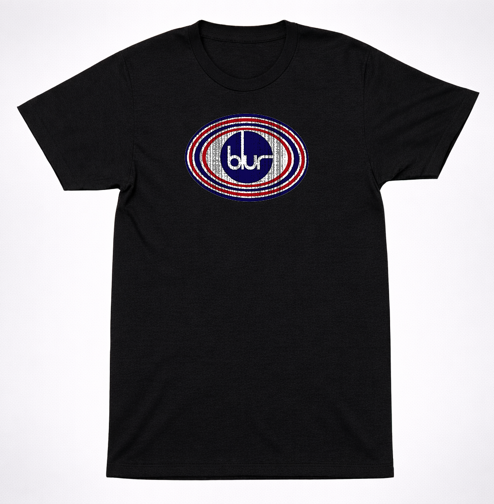 Blur Oval Logo Shirt Britpop Alternative Rock Band Distressed Black Tee