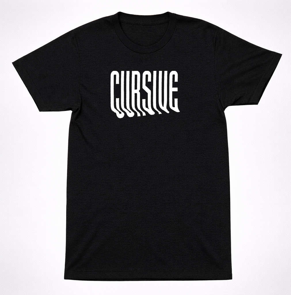 Cursive T-Shirt Black Distorted Text Logo Indie Emo Post-Hardcore Band Tee