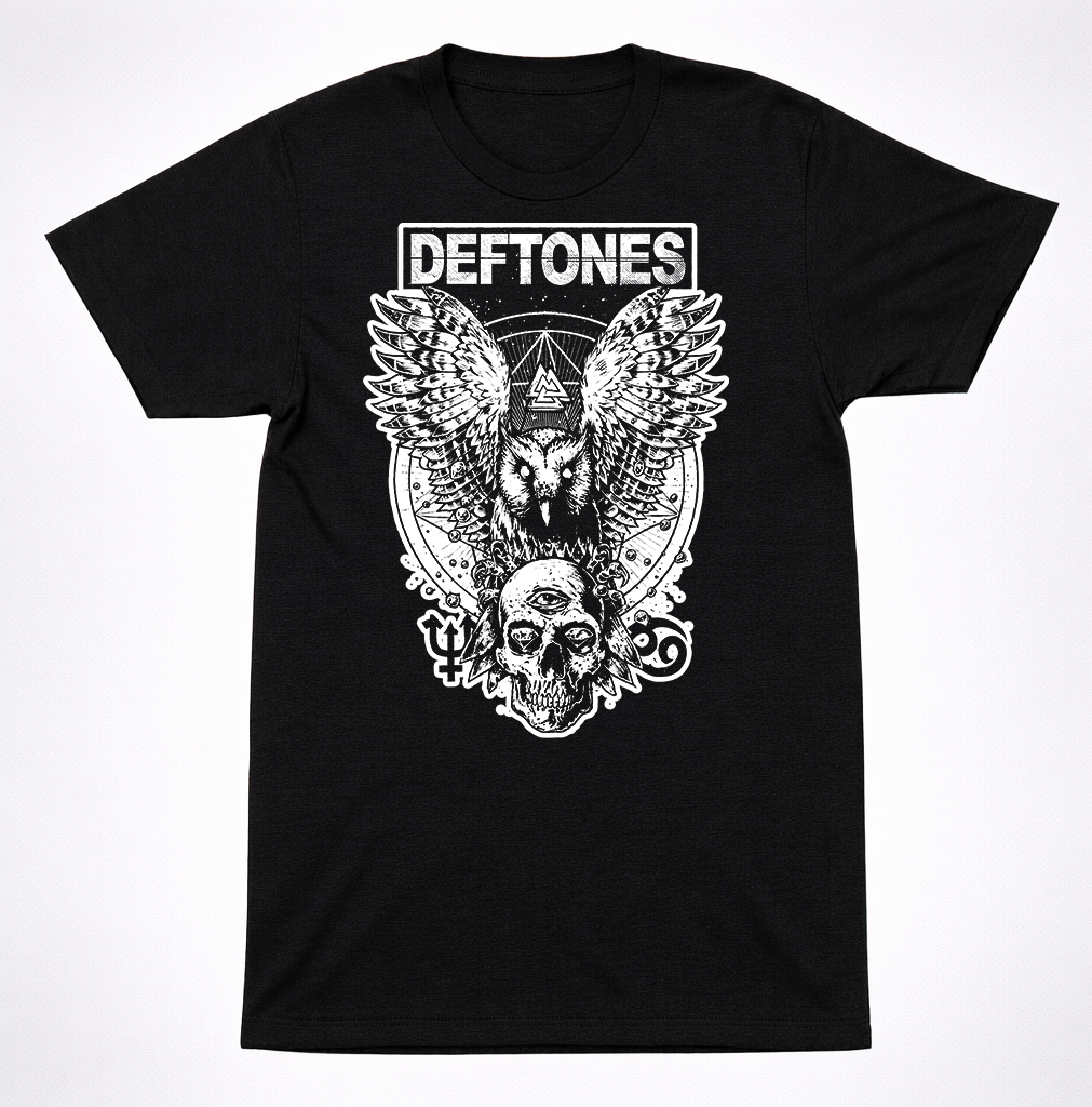 Deftones Owl Skull Graphic T Shirt Alternative Metal Band Tee Black