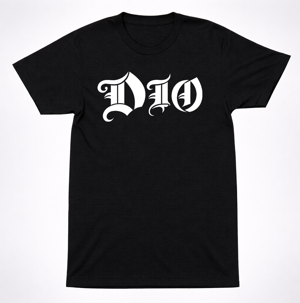 Dio Logo Shirt Heavy Metal Band Gothic Font Hard Rock Classic Black Tee
