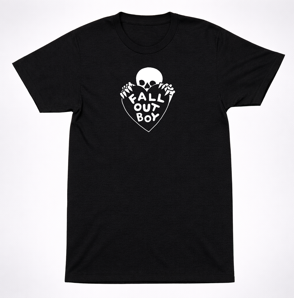 Fall Out Boy Skull Skeleton Heart Graphic T-Shirt – Pop Punk Rock Band Merch