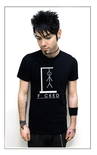 HANGMAN F_CKED funny game humor emo retro new BW SHIRT