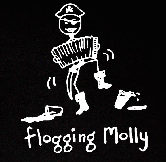 FLOGGING MOLLY DANCING SKELETON celtic punk BW SHIRT