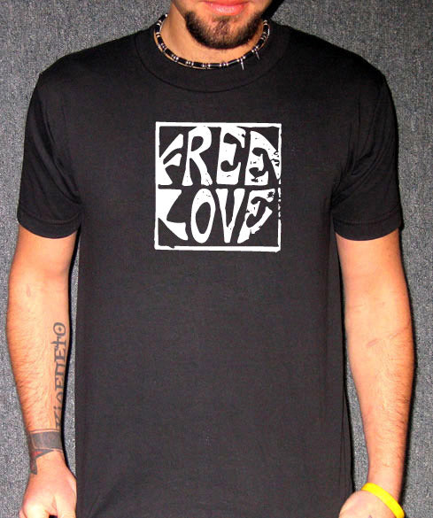 FREE LOVE hippie humor funny sex bar party emo BW SHIRT