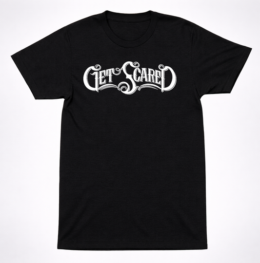 Get Scared emo LOGO Horror T-Shirt | Dark Skull Clock Post-Hardcore Band Tee