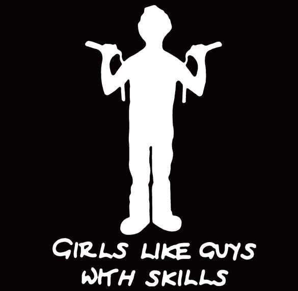 GIRLS LIKE GUYS WITH SKILLS emo nerd funny ninja SHIRT