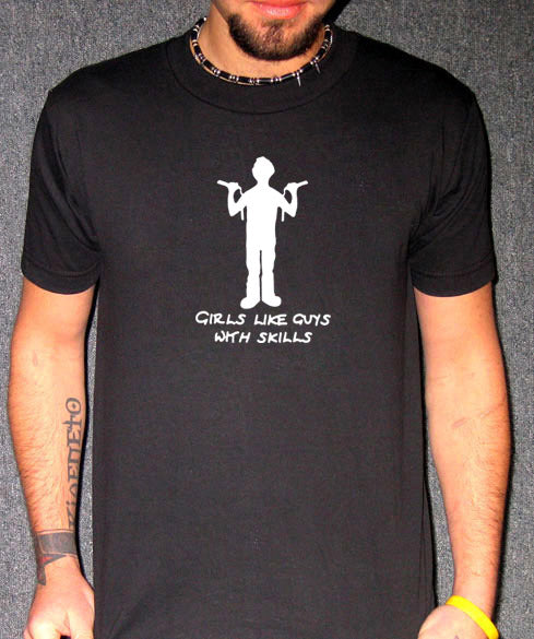 GIRLS LIKE GUYS WITH SKILLS emo nerd funny ninja SHIRT