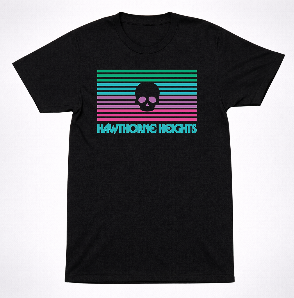 Hawthorne Heights Retro Skull Stripe T Shirt Emo Post Hardcore Band Tee Black