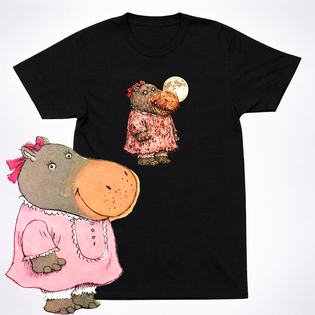 Horror Richard Scarry Hilda Hippo Shirt Creepy Kids Book Character Parody Tee
