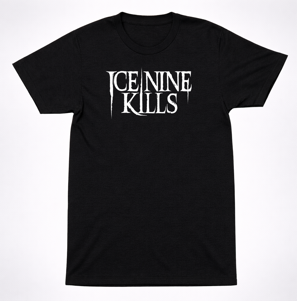 Ice Nine Kills T-Shirt Text Black White Text Logo Horror Metalcore Band Tee