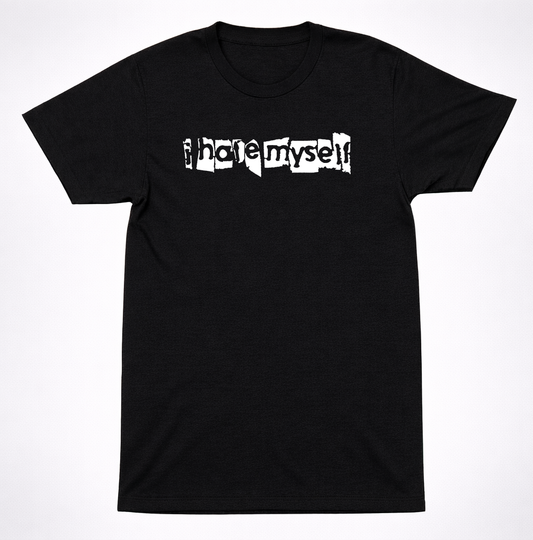 I Hate Myself Text Logo Graphic T-Shirt Emo Hardcore Screamo Tee