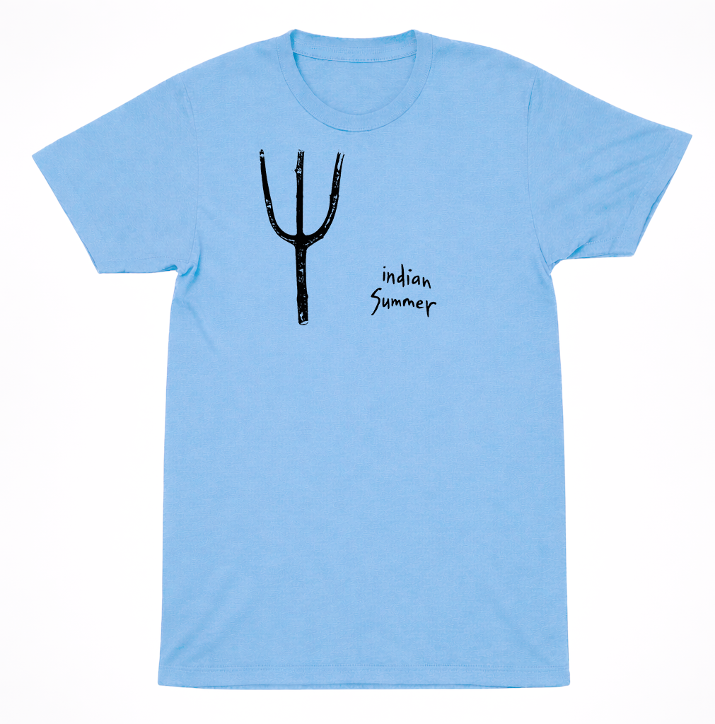Indian Summer Pitchfork Logo T-Shirt Emo Hardcore Screamo Blue Tee