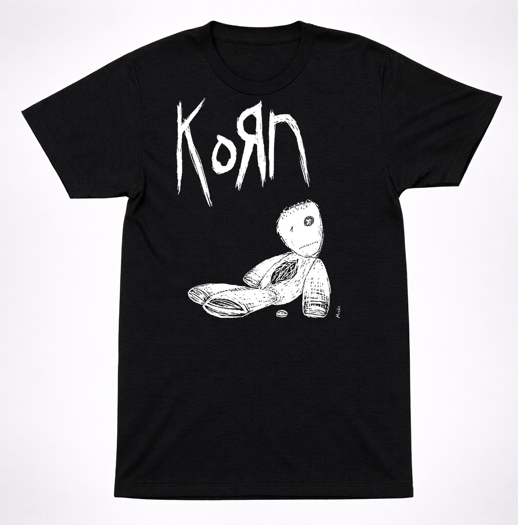 Korn Vintage Doll Sketch T-Shirt Black Nu Metal Band Graphic Unisex Tee