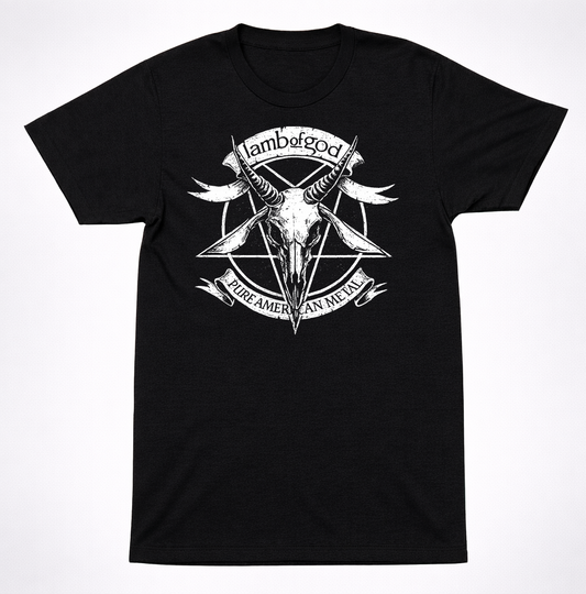 Lamb of God Pure American Metal Goat Skull Pentagram Black Heavy Metal T-Shirt