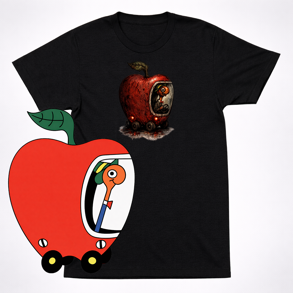 Horror Richard Scarry Lowly Worm Apple Car Shirt Creepy Kids Book Parody Tee