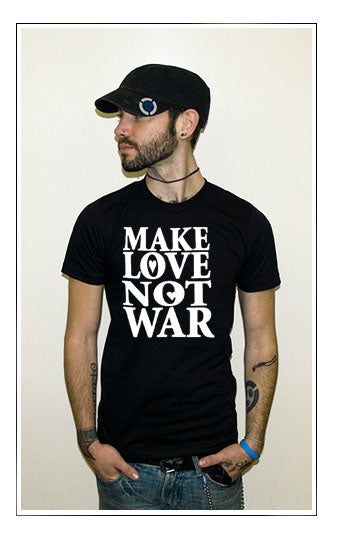 MAKE LOVE NOT WAR TEXT peace protest retro BW SHIRT