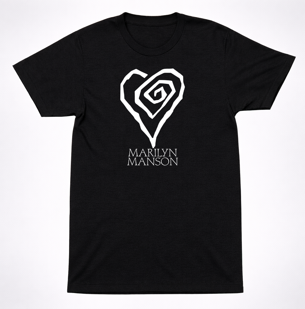 Marilyn Manson Spiral Heart Logo Black T-Shirt Industrial Goth Metal Band Tee
