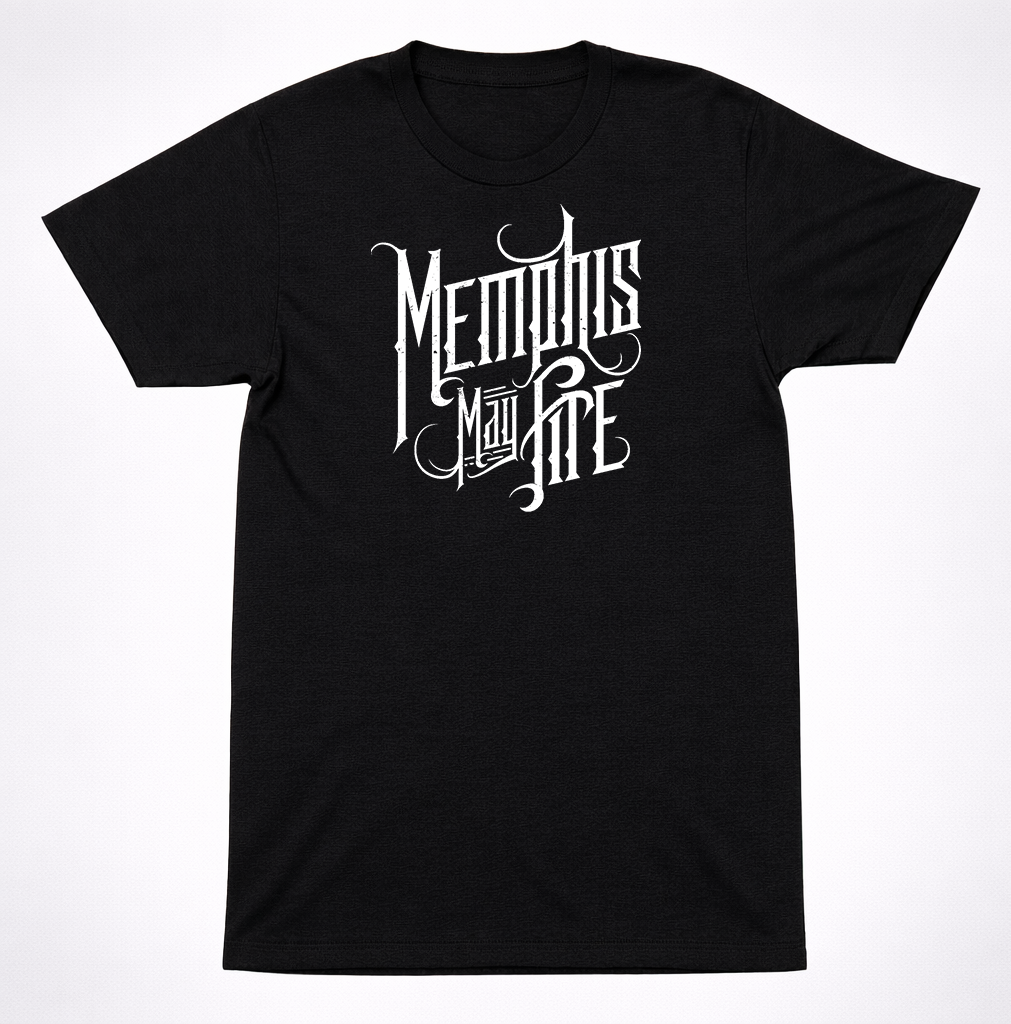 Memphis May Fire MMF Script Logo T-Shirt Black Metalcore Band Emo Rock Tee