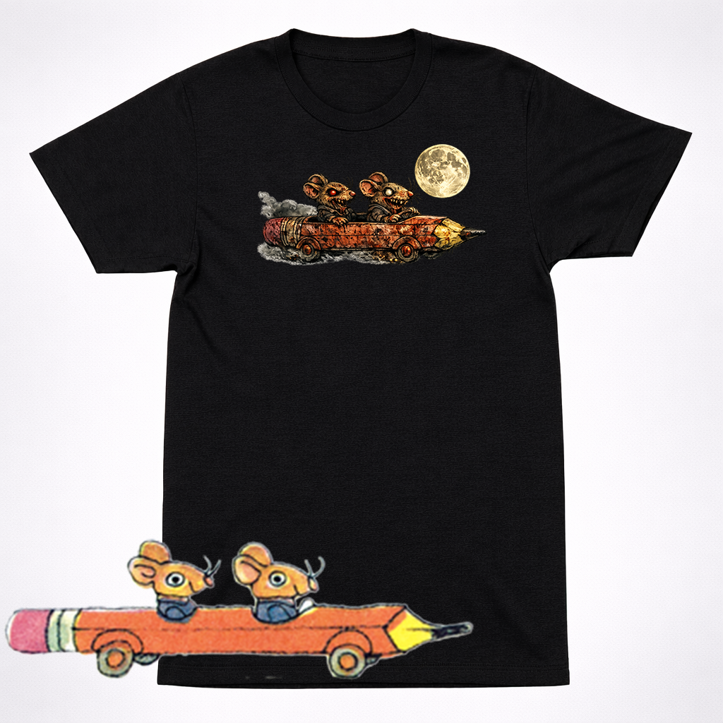Horror Richard Scarry Mouse Pencil Car Shirt Creepy Kids Book Parody Tee