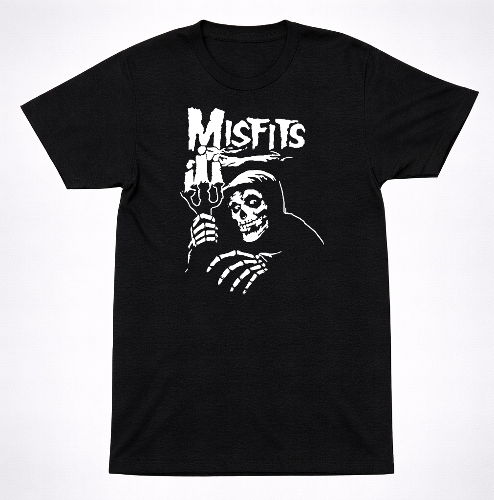 Misfits Candle Skull Horror Punk Black T-Shirt Classic Skeleton Band Tee