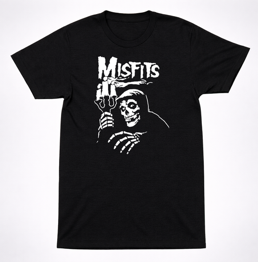 Misfits Candle Skull Horror Punk Black T-Shirt Classic Skeleton Band Tee