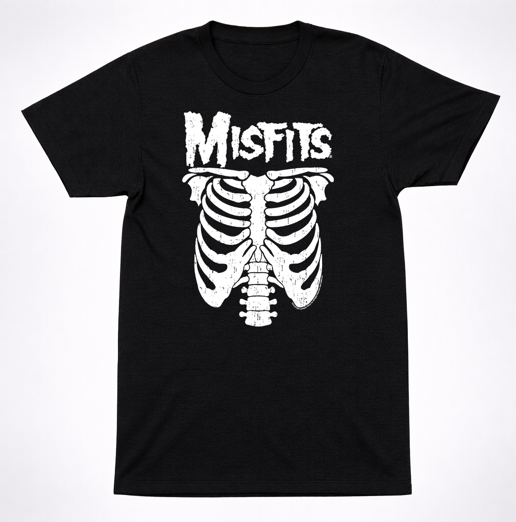 Misfits Ribcage Skeleton T-Shirt Horror Punk Danzig Era Classic Black Tee
