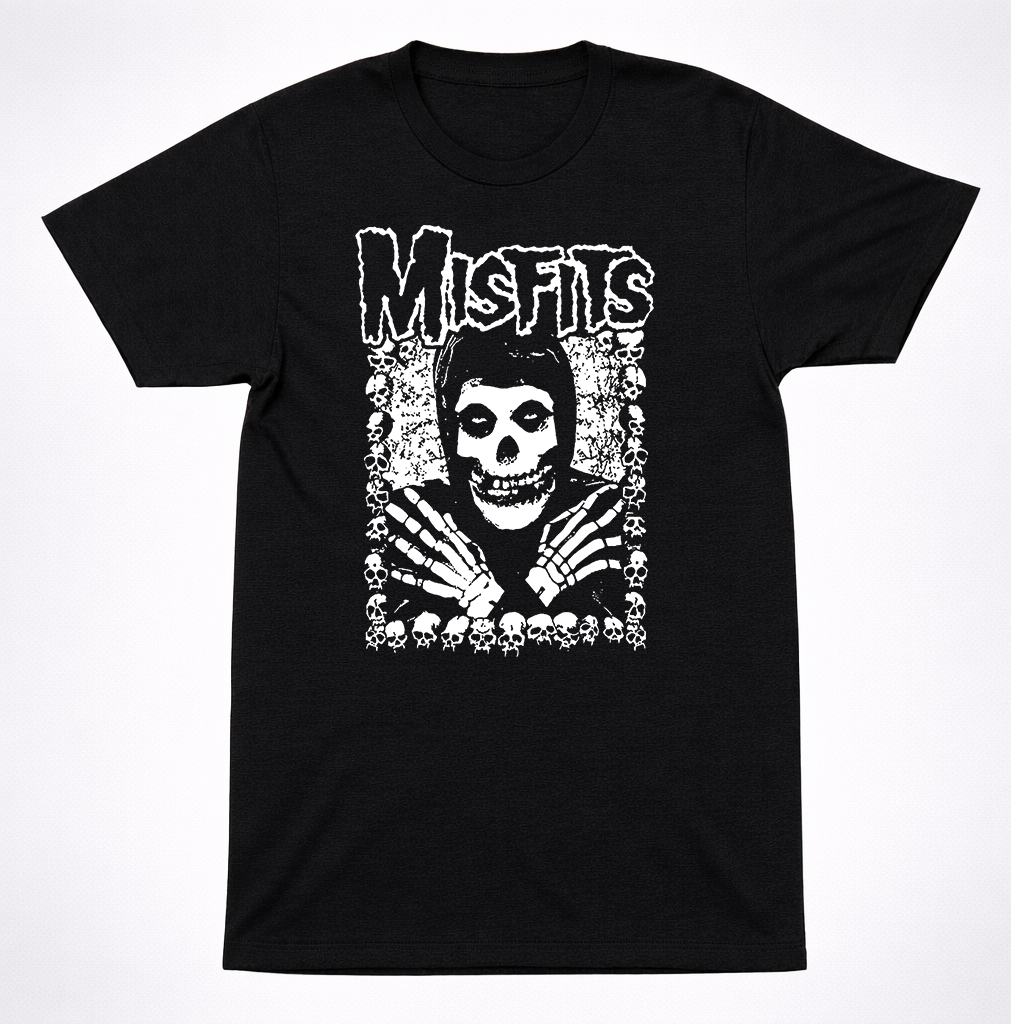 Misfits Skeleton Arms Crossed Horror Punk Black T-Shirt Classic Skull Band Tee