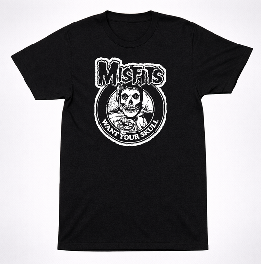 Misfits Want Your Skull Horror Punk Black T-Shirt Classic Skeleton Band Tee