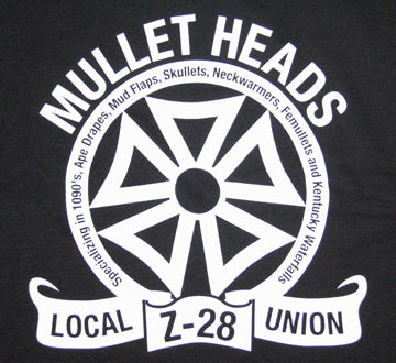 MULLET HEADS UNION hair trash southern funny BW SHIRT