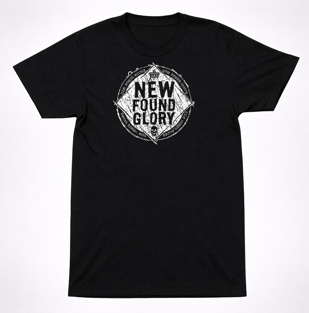 New Found Glory Crown Skull Crest Distressed Black T-Shirt Pop Punk Band Tee