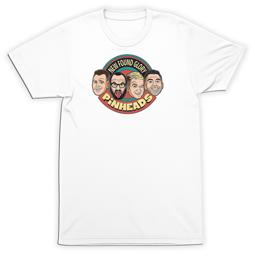 New Found Glory Pinheads Cartoon Faces Logo White T-Shirt Pop Punk Band Tee