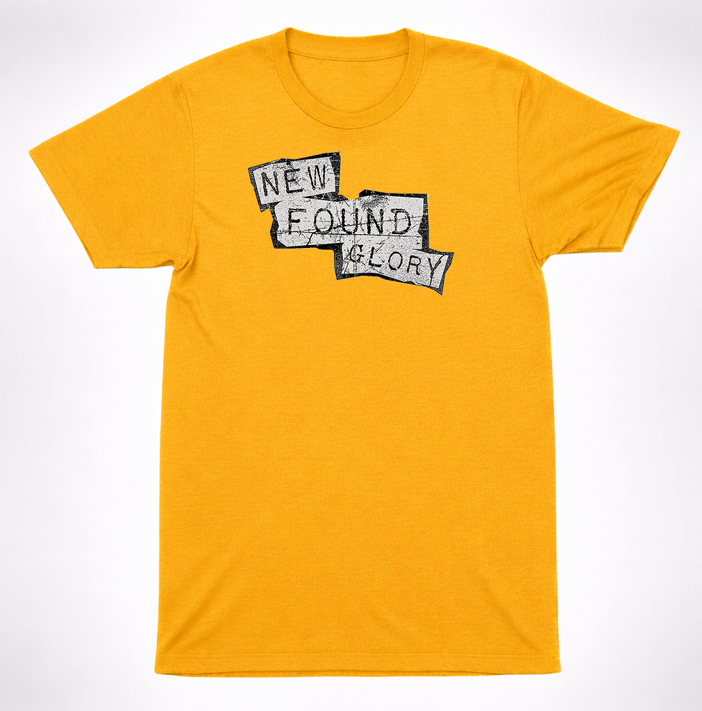 New Found Glory Distressed Stamp Logo Yellow T-Shirt Pop Punk Band Graphic Tee