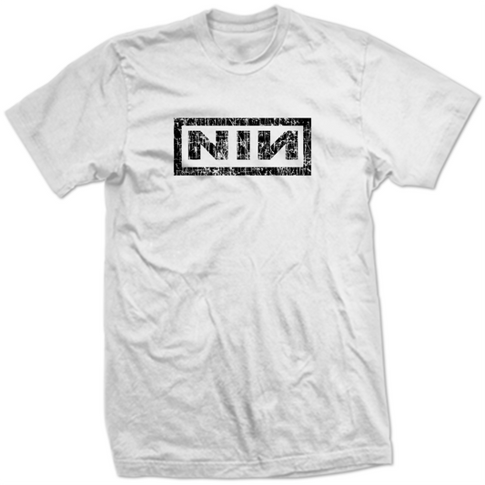 Nine Inch Nails White Distressed Logo Shirt Industrial Rock NIN Graphic Tee Shirt