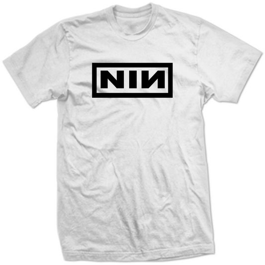 Nine Inch Nails White Classic NIN Logo Shirt Industrial Rock Graphic Tee Shirt