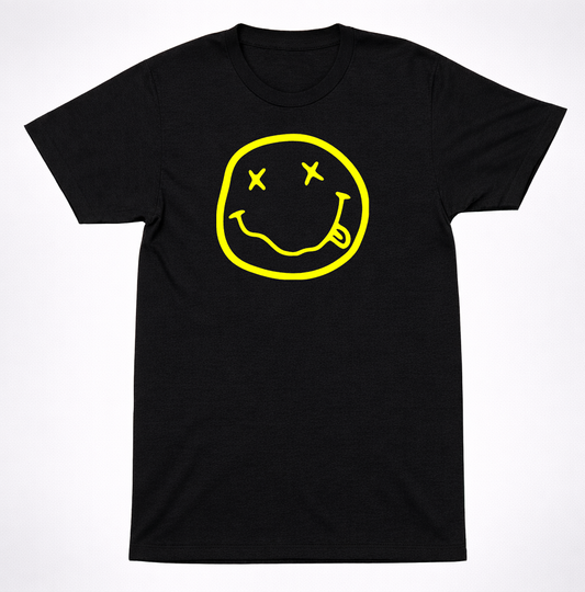 Nirvana Smiley Face T-Shirt Yellow Logo Grunge 90s Alternative Rock Tee