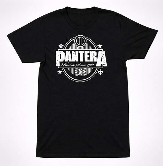 Pantera Hostile Since 1981 Crest Logo Black T-Shirt Groove Metal Band Tee