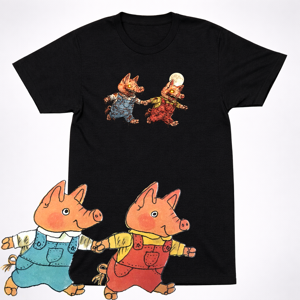 Horror Richard Scarry Pig Twins Shirt Creepy Kids Book Pig Brothers Tee