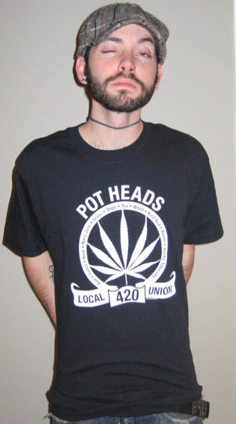 POT HEADS UNION 420 drug weed grass reefer bud BW SHIRT