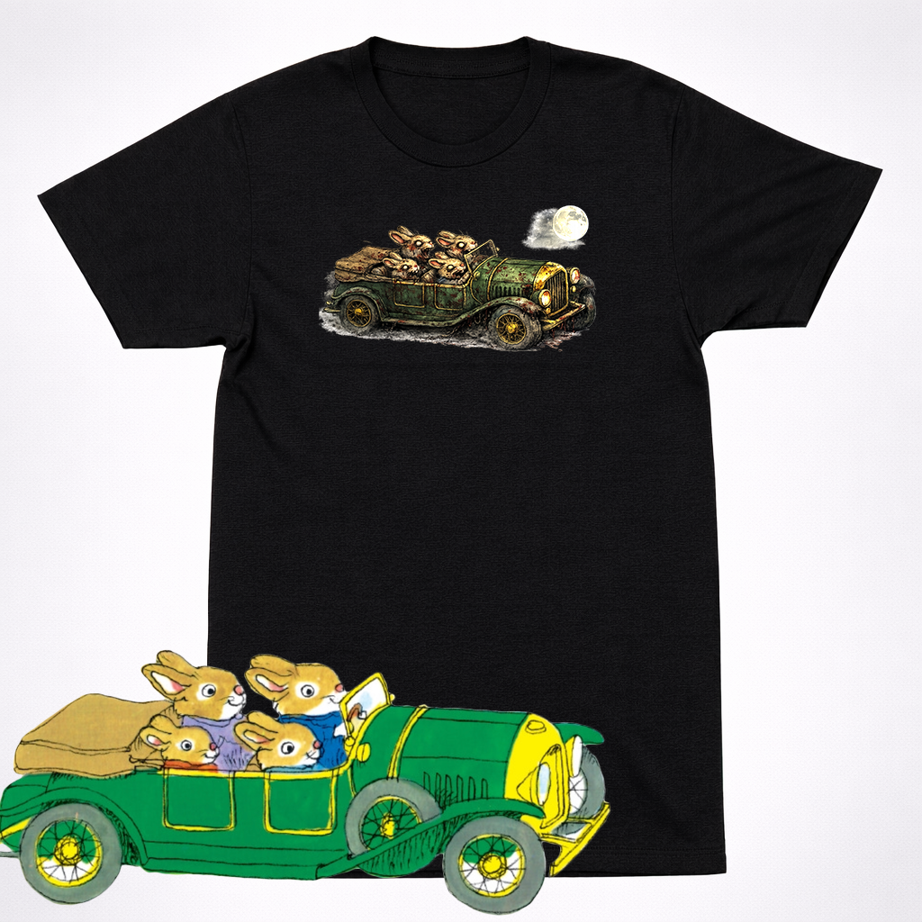 Horror Richard Scarry Rabbit Family Car Shirt Creepy Kids Book Bunny Car Tee