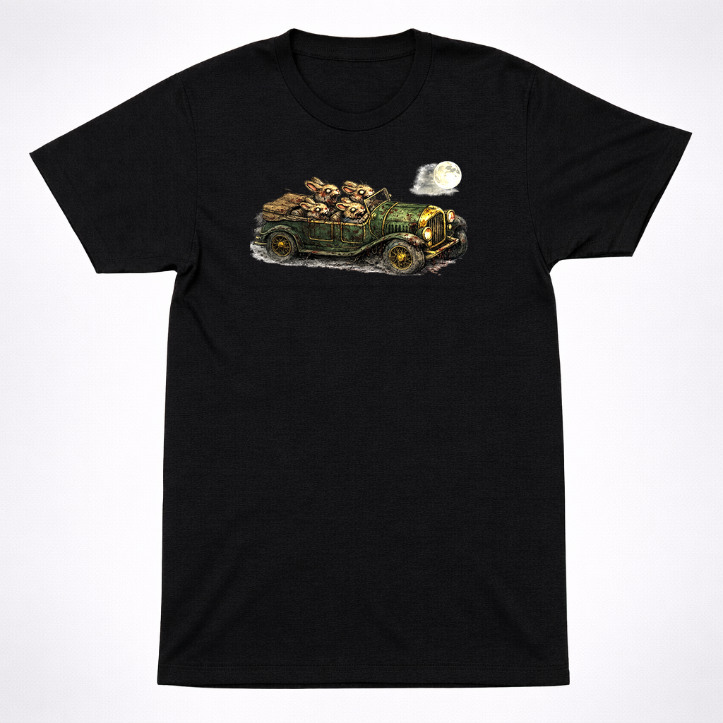 Horror Richard Scarry Rabbit Family Car Shirt Creepy Kids Book Bunny Car Tee